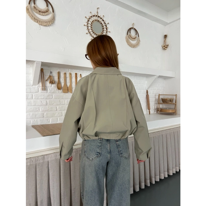 Fermuarlı Kemer Detaylı Oversize Trenç Ceket Haki