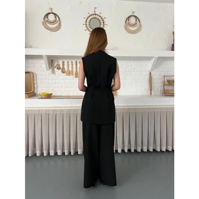 Gold Düğme Detaylı İkili Takım Siyah