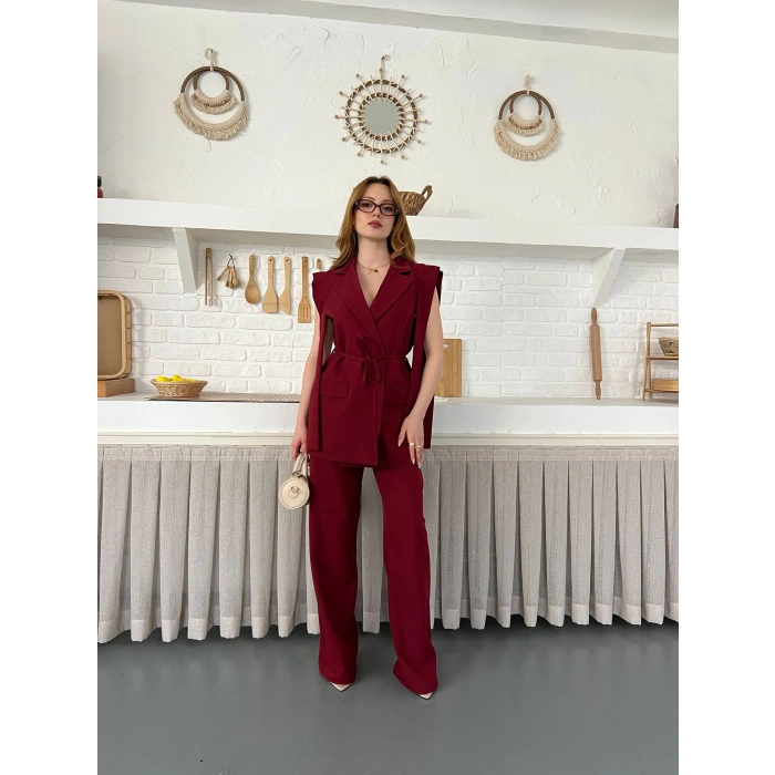 Belden Bağlamalı Özel Tasarım Takım Bordo