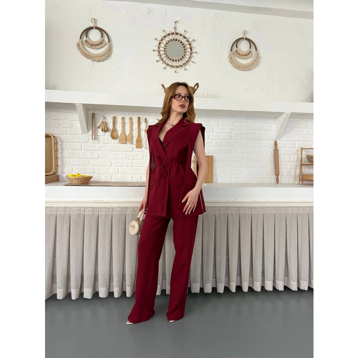 Belden Bağlamalı Özel Tasarım Takım Bordo