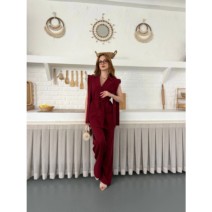 Belden Bağlamalı Özel Tasarım Takım Bordo