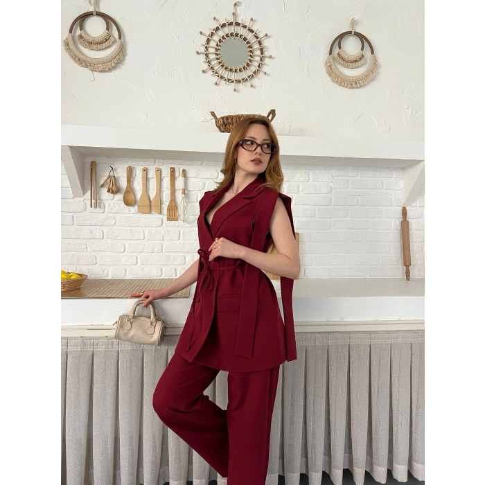 Belden Bağlamalı Özel Tasarım Takım Bordo