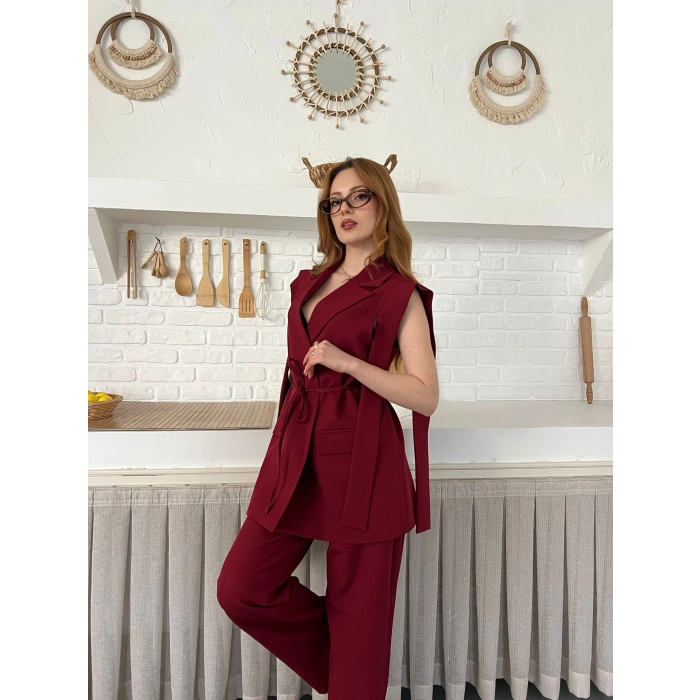 Belden Bağlamalı Özel Tasarım Takım Bordo