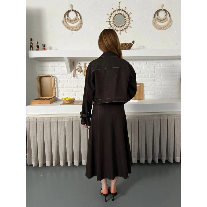 Elbise-Ceket Denim Takım Acı Kahve