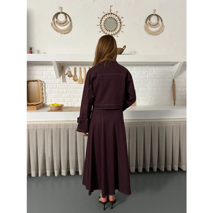 Elbise-Ceket Denim Takım Mürdüm