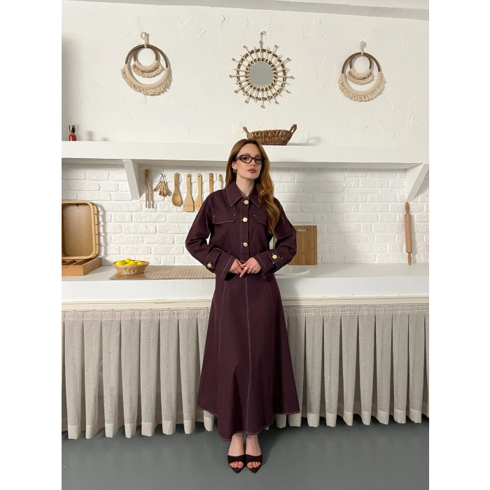 Elbise-Ceket Denim Takım Mürdüm