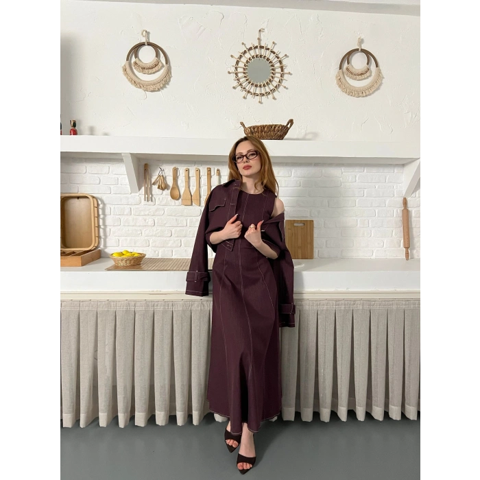 Elbise-Ceket Denim Takım Mürdüm