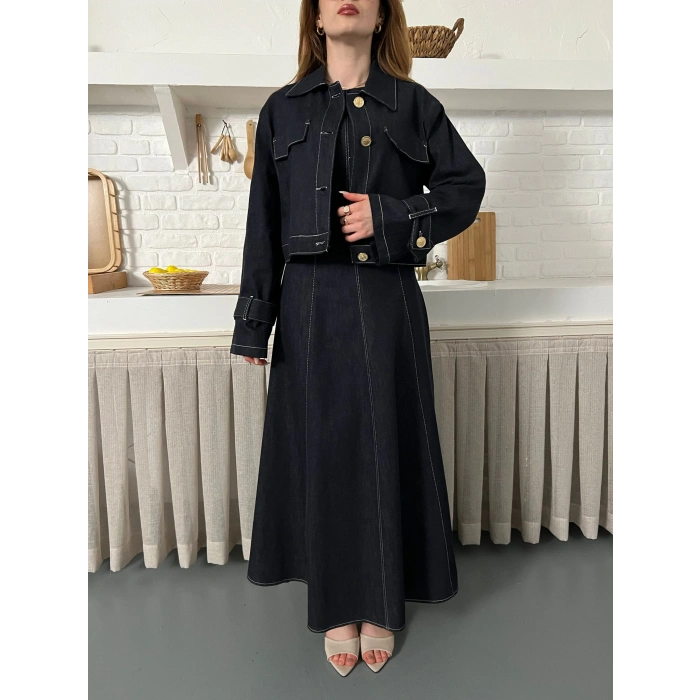 Elbise-Ceket Denim Takım Lacivert