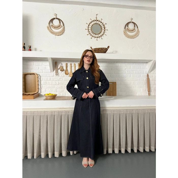 Elbise-Ceket Denim Takım Lacivert