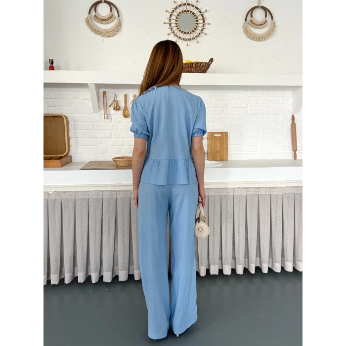 Çilek Kumaş Önden Bağlamalı Takım Açık Mavi