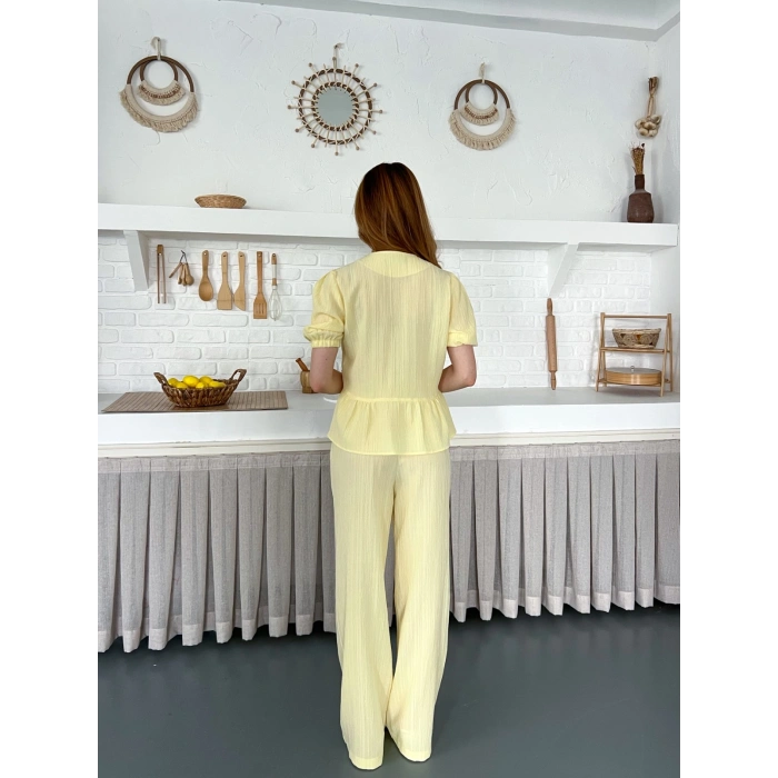 Çilek Kumaş Önden Bağlamalı Takım Sarı