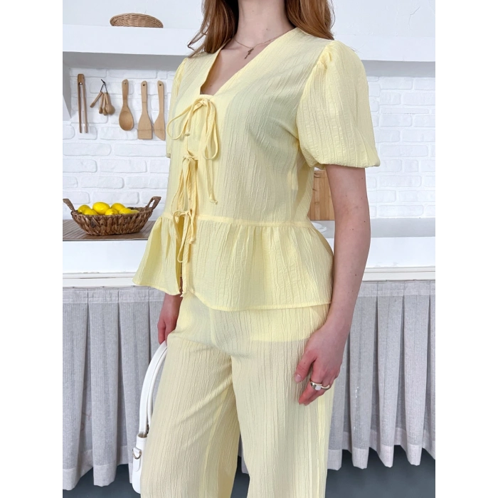 Çilek Kumaş Önden Bağlamalı Takım Sarı