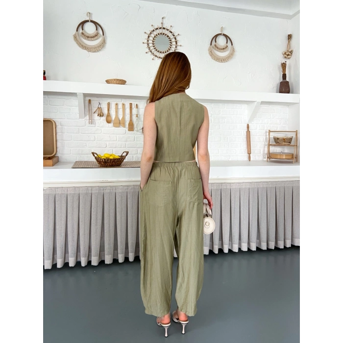 Çilek Kumaş Yelekli Takım Haki