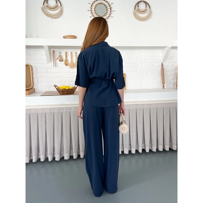 Modal Kumaş Bel Büzgü Detaylı Rahat Takım Lacivert