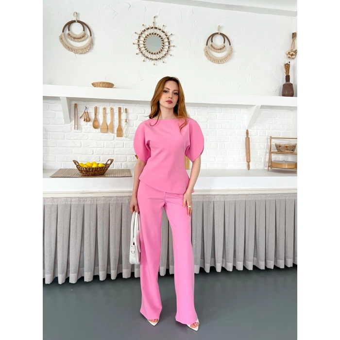Omuz Detaylı Pantolonlu Takım Pembe