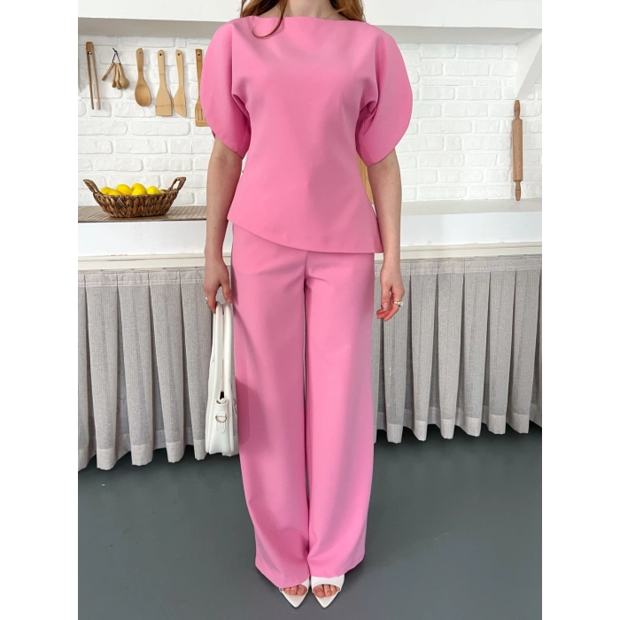 Omuz Detaylı Pantolonlu Takım Pembe