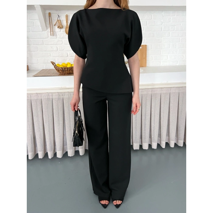 Omuz Detaylı Pantolonlu Takım Siyah
