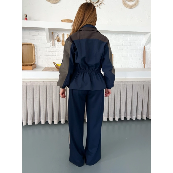 Blok Renk Tasarımlı Çıtçıt Detaylı Bel Lastikli Takım Kahve