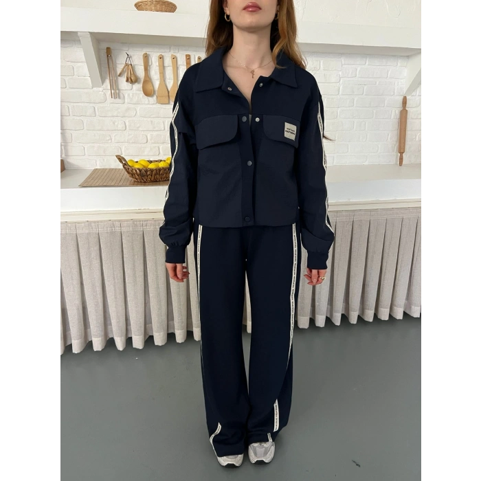 Şerit Detay Spor Modal Vintage Takım lacivert