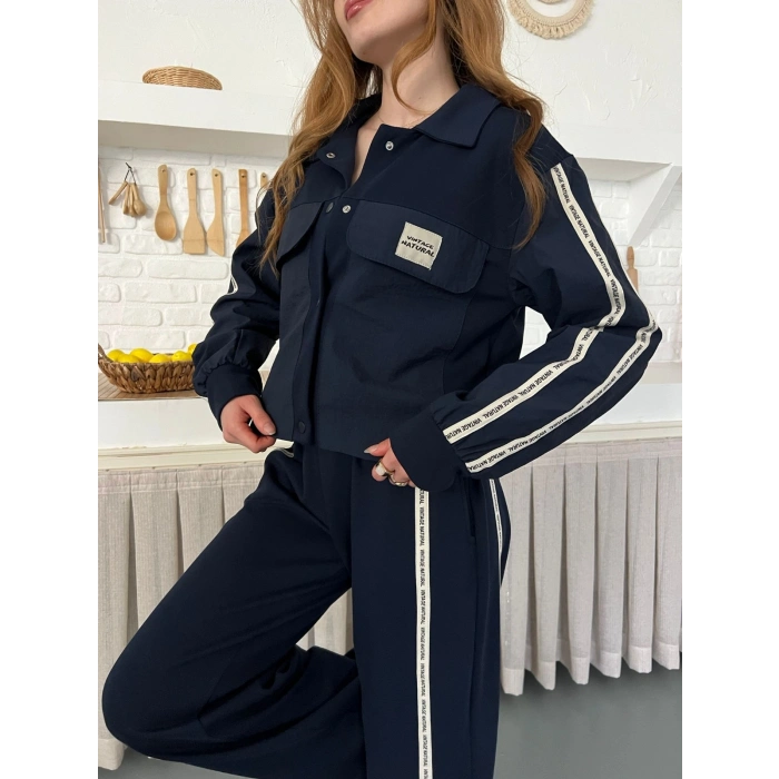 Şerit Detay Spor Modal Vintage Takım lacivert