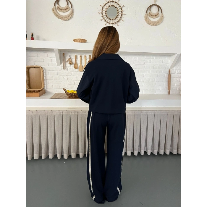 Şerit Detay Spor Modal Vintage Takım lacivert