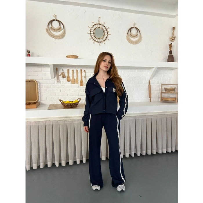 Şerit Detay Spor Modal Vintage Takım lacivert