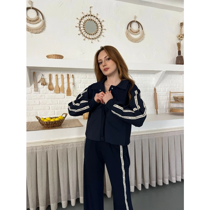 Şerit Detay Spor Modal Vintage Takım lacivert