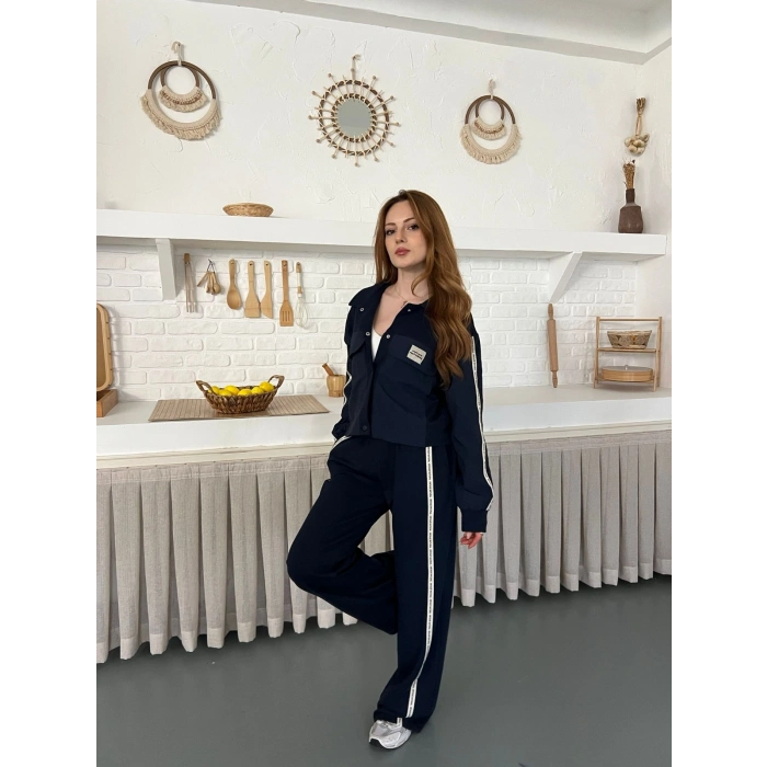 Şerit Detay Spor Modal Vintage Takım lacivert