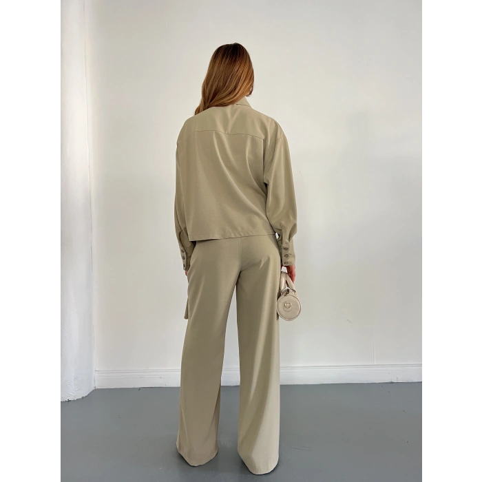 Drapeli Fular Detaylı Modal Kumaş Takım Yeşil