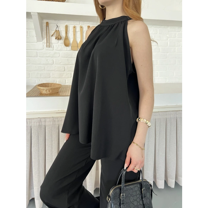 Modern Halter Yaka Tasarım Takım Siyah