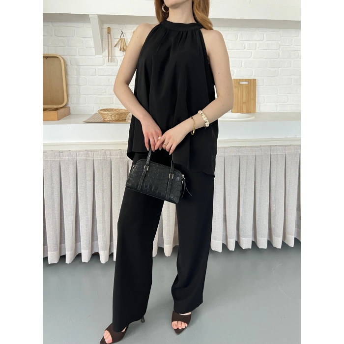 Modern Halter Yaka Tasarım Takım Siyah