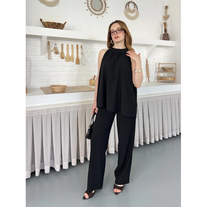 Modern Halter Yaka Tasarım Takım Siyah