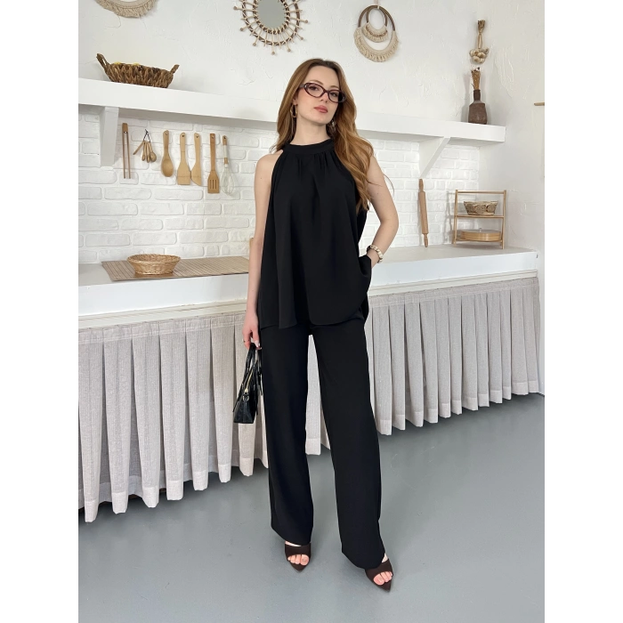 Modern Halter Yaka Tasarım Takım Siyah