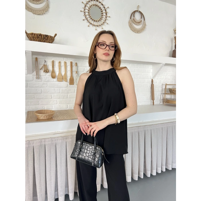 Modern Halter Yaka Tasarım Takım Siyah