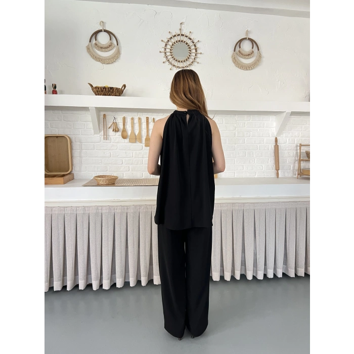 Modern Halter Yaka Tasarım Takım Siyah