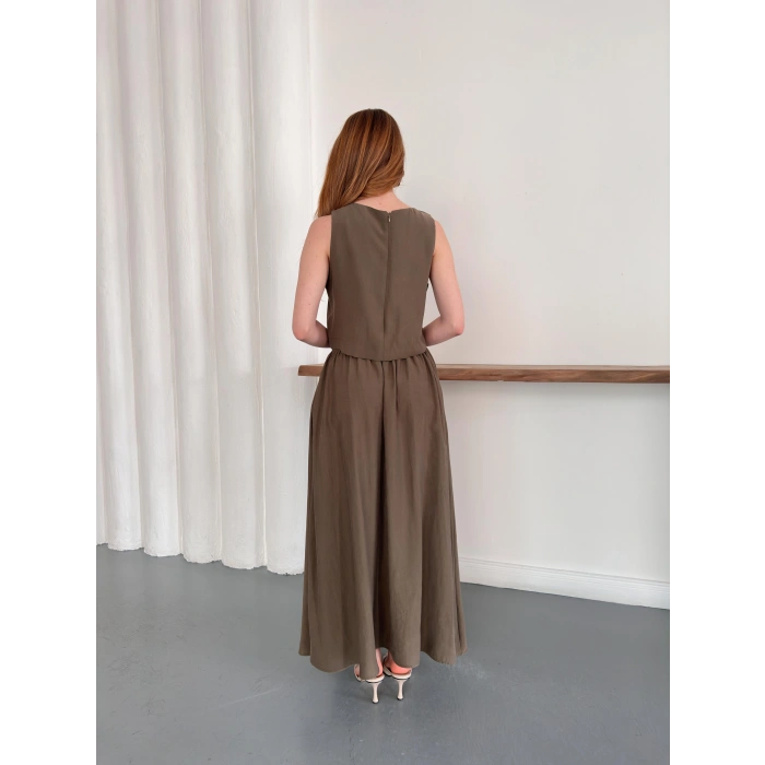 Krep Kumaş İkili Eteklı Takım Haki