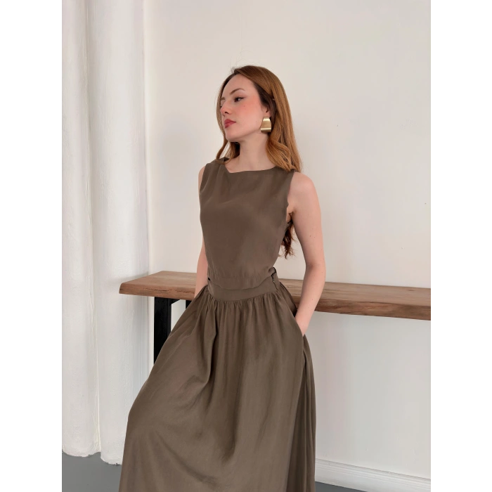 Krep Kumaş İkili Eteklı Takım Haki