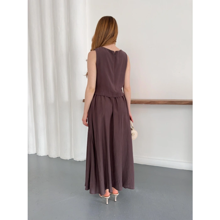 Krep Kumaş İkili Eteklı Takım Kahve