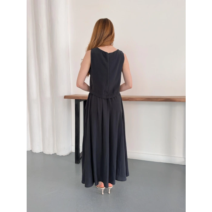 Krep Kumaş İkili Eteklı Takım Siyah