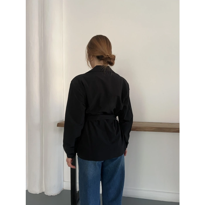 Kemer Detaylı Poplin Gömlek Siyah