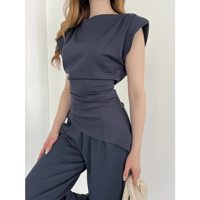 Omuz Vatkalı Asimetrik Kesim Takım Antrasit