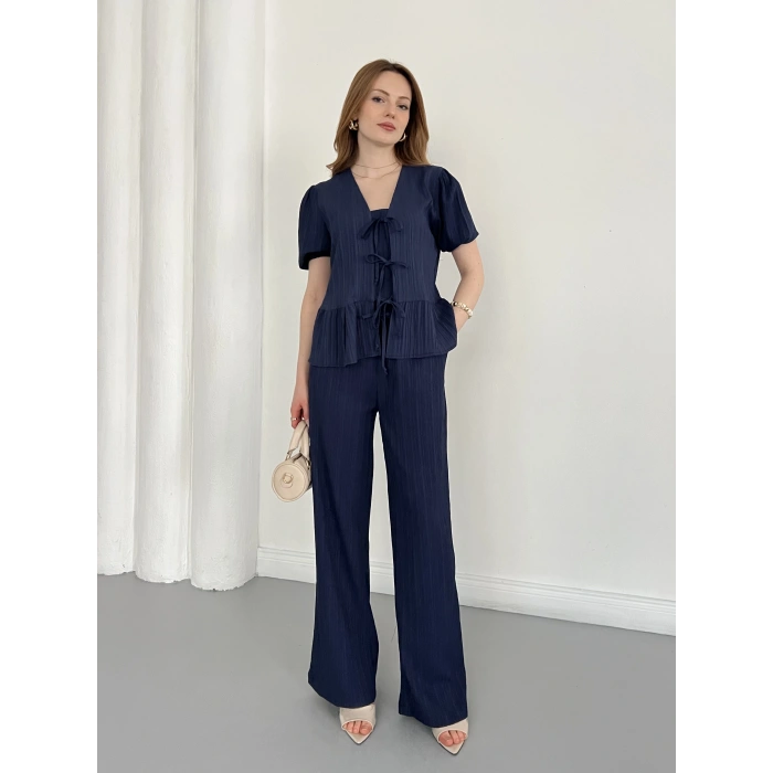 Modal Kumaş Bel Büzgü Detaylı Rahat Takım Lacivert