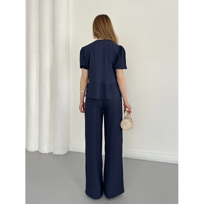 Modal Kumaş Bel Büzgü Detaylı Rahat Takım Lacivert