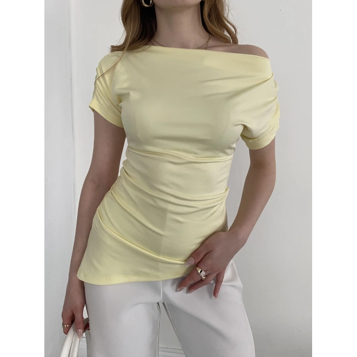 Asimetrik Kesim Tek Omuz Bluz Sarı