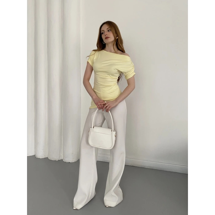 Asimetrik Kesim Tek Omuz Bluz Sarı