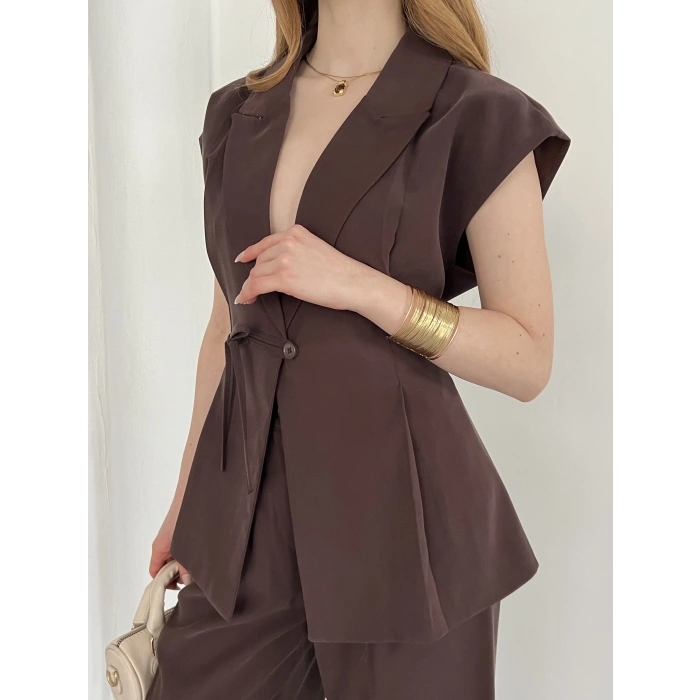 Tasarım Yelek Pantolon Takım Kahve