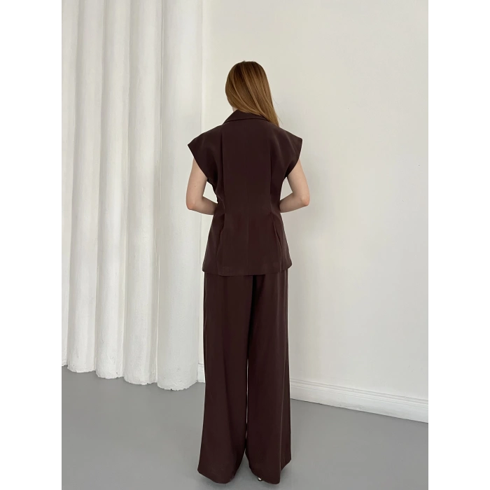 Tasarım Yelek Pantolon Takım Kahve