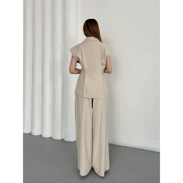 Tasarım Yelek Pantolon Takım Bej