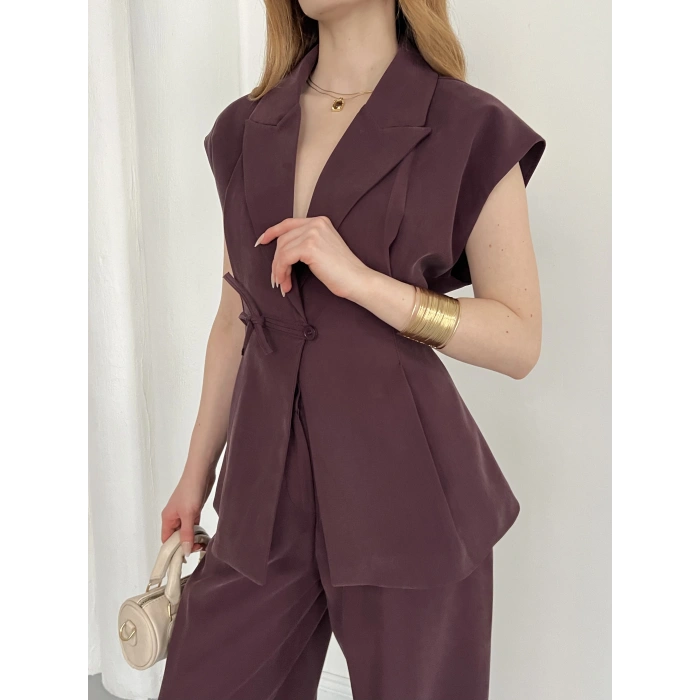 Tasarım Yelek Pantolon Takım Mürdüm