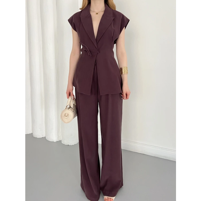 Tasarım Yelek Pantolon Takım Mürdüm